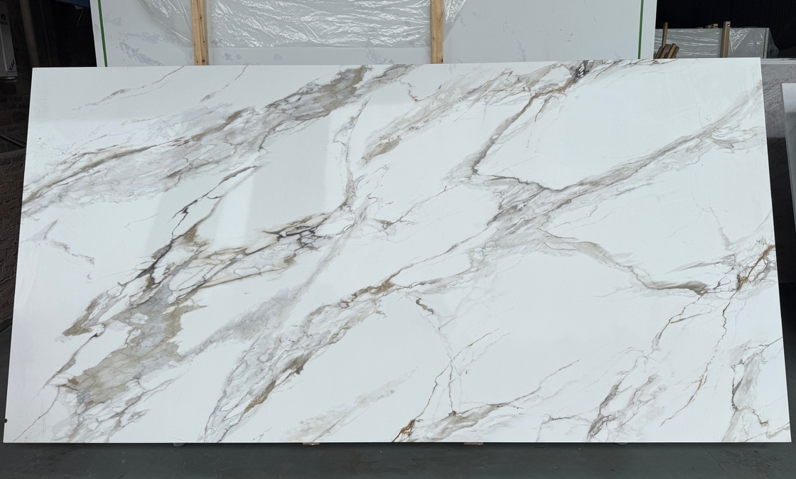 OLK1003G Calacatta Gold New Collection Vain To Full Body Impresso em Quartz de Pedra Hd Tecnologia de Impressão a Jato de Tinta Slab